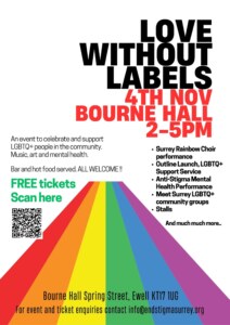 Love Without Labels poster for 4 Nov at Bourne Hall, 2-5pm