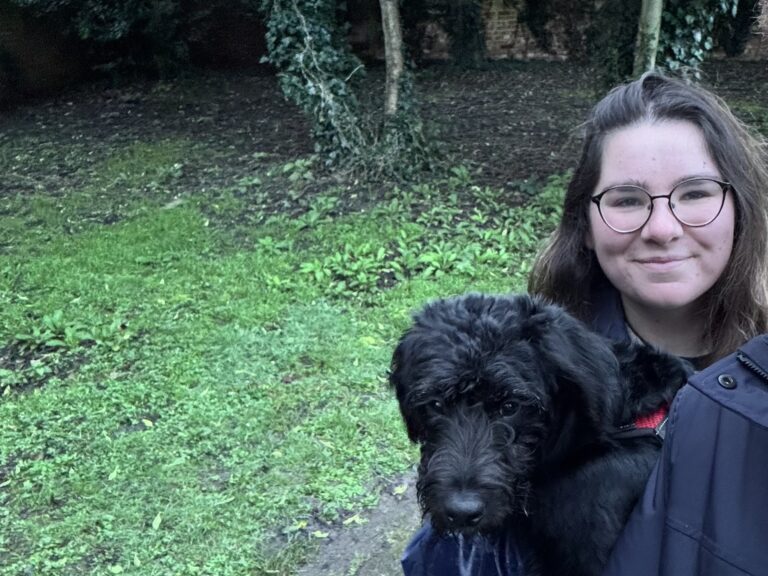 Picture of Carlota with her puppy Dobby